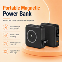 Chargeur sans fil magnétique 10000mAh, Power Bank PD 22.5W à charge rapide, 15W Qi sans fil ultra-léger 180g, Source d'usine OEM