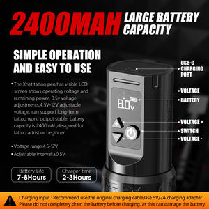 XNET T1 pena tato 2400mAh 2.0-4.2mm, mesin pena tato nirkabel Stroke dapat disesuaikan, pistol tato profesional untuk seniman pemula, seni tubuh - Product Image 5