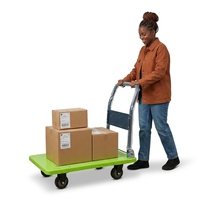 Carretilla de Plataforma Industrial de Plástico con Manija Plegable, Cuatro Ruedas, Capacidad de 200 kg a 500 kg, Construcción Metálica, Personalizable OEM