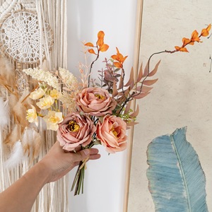 Bouquet de fleurs artificielles CallaFloral, rose en tissu tissé plastique, décoration de mariage, décoration murale, CF02126 - Product Image 2