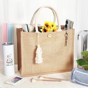 High Quality Handbag Natural Jute Tote <b>Bag</b> with Handle Large Capacity Environmental protection Shopping Full-color Printing - Product Image 3