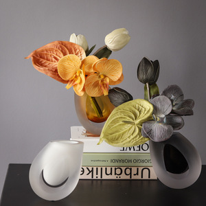 Jarrón de Cristal Nórdico Moderno, Soplado, de Fondo Grueso, con Boca Ancha, Colorido, Mini Adornos, para Superficie de Mesa, Hidropónico, Blanco y Negro - Product Image 5