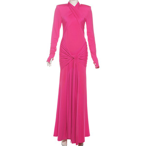 Robes à manches longues de couleur unie, style sexy, cintrées, avec ruban, tendance - Product Image 6