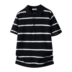 <span class=keywords><strong>เสื้อ</strong></span>โปโลแขนสั้นลายทางผ้าไหมน้ำแข็งสีดำขา<span class=keywords><strong>ว</strong></span> แบรนด์ Factory Lao Qian Feng สำหรับผู้ชาย <span class=keywords><strong>เสื้อ</strong></span>ยืดคอปกแขนสั้นสำหรับฤดูร้อน - Product Image 3