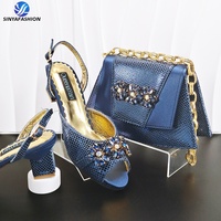 Sinya – Magnifiques chaussures italiennes à talons hauts en cuir PU avec pierres en cristal et sac assorti pour robe de soirée de mariage africain