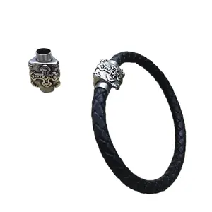 2022 nouveau 6mm trou mode bijoux en cuir cordon bracelet en acier inoxydable fermoir pour hommes punk bijoux