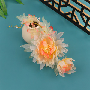 Pince à cheveux pivoine dégradée antique faite à la main, design original Printemps 2026, accessoire de coiffure Hanfu perforé - Product Image 1