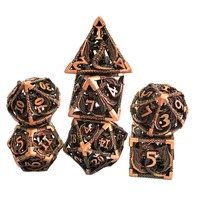 Ensemble de 7 dés de luxe polyédriques en métal, motif feuille, creux et durables, accessoires de jeu de société, emballage personnalisable