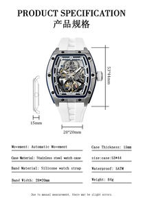 Reloj de Diseño CE-8088G-3, Resistente al Agua, con Correa de Silicona y Acero Inoxidable, Esfera Esqueleto, Movimiento Mecánico Automático - Product Image 2