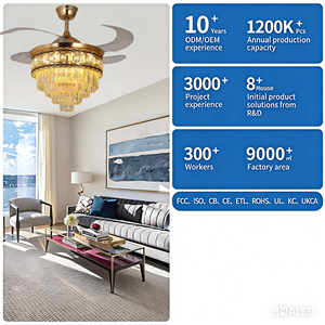 Modern Crystal <b>Ceiling</b> <b>Fan</b> Light for Restaurant Dining Room LED <b>Fan</b> Chandelier <b>Remote</b> <b>Control</b> - Product Image 6