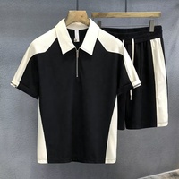 Vêtements pour Hommes Style Américain Été Tendance Color Block Polo à Col Manches Courtes Short de Sport Polyvalent Décontracté Deux Pièces