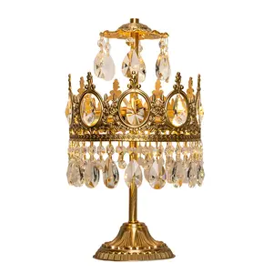 Lampu meja kristal, Seni Besi lampu meja rumah Retro Eropa kepala tempat tidur dekorasi lampu meja