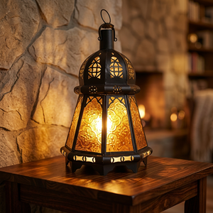 Lampe de table en métal créative, style marocain, avec abat-jour diffuseur en fer forgé et verre, inspirée de la Méditerranée - Product Image 3