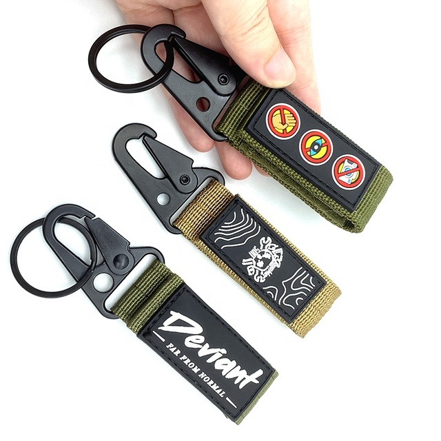 YYX Customize Pvc Rubber Patch Tactical Belt Keychain Tool Carabiner Backpack Black Key Chain Short Lanyard