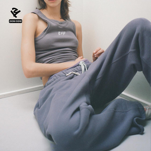 F5109 Conjunto de ropa de salón de 2 piezas para mujer 2025 Primavera Casual Ribe Tank Top Fleece Pantalones de pierna ancha Conjuntos a juego Y2k Ropa de diseñador - Product Image 6