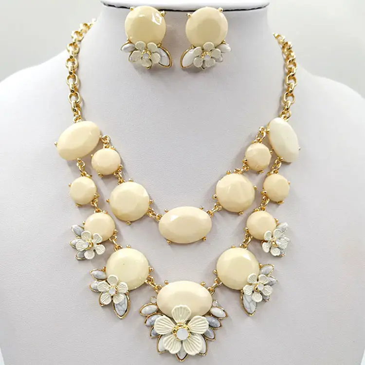 AS Senio Banquet Vintage Luxury Fairy Necklace Set Exquisite Flower Crystal Jewelry Sets r Double cream necklace