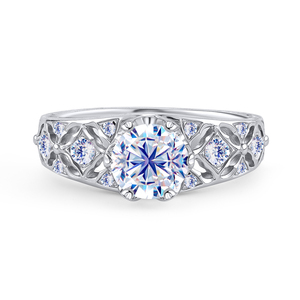 Cincin tunangan berlian tumbuh Lab bulat in18 k emas putih <span class=keywords><strong>1</strong></span> karat VS cincin berlian wanita cincin kustom pabrik perhiasan - Product Image 1