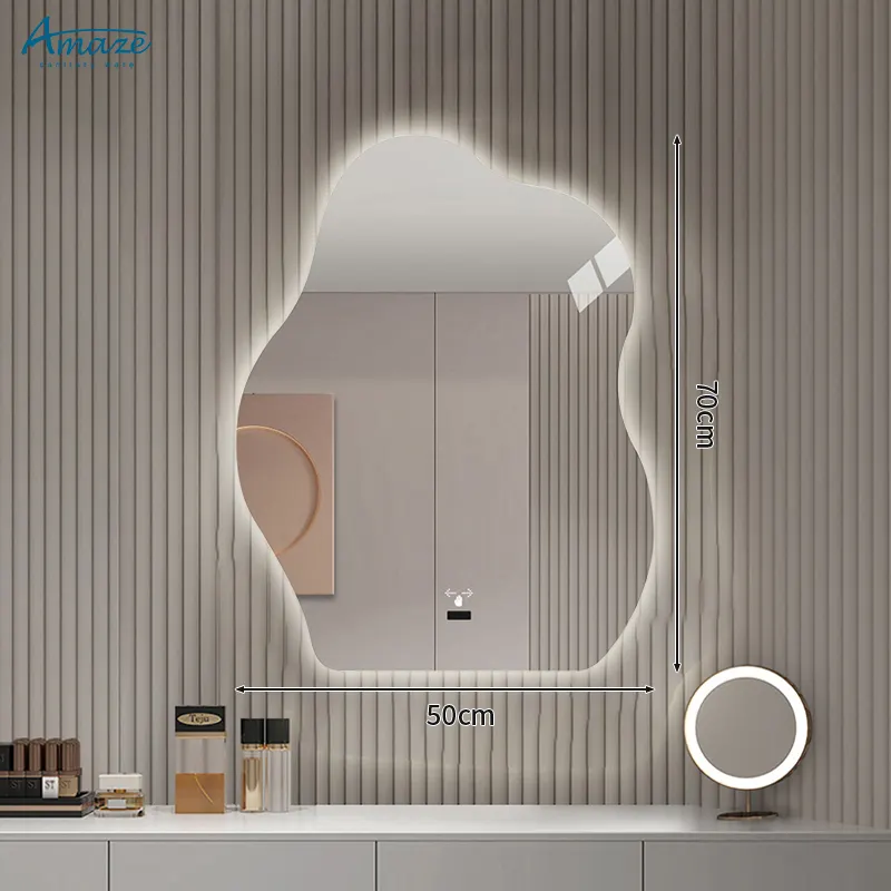 Cermin led pintar riasan gantung dinding lampu latar, kamar mandi bentuk tidak beraturan kamar tidur ruang tamu