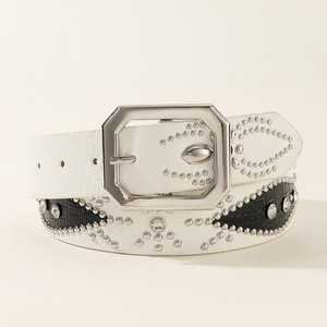 <span class=keywords><strong>Ceinture</strong></span> en <span class=keywords><strong>cuir</strong></span> PU style western pour hommes et femmes, mode Y2K, avec strass cloutés, motif araignée et boucle carrée en alliage. - Product Image 2