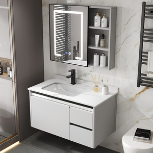 Luxurious European Modern Minimalist PVC Bathroom Vanity Smart <b>Mirror</b> Cabinet Wall-Mounted Ceramic Basin Combo Eco-Friendly - Product Image 5
