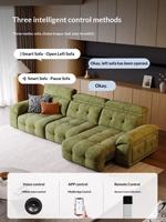 Sofá Cama Reclinable Manual de Tres Plazas, Moderno, en Chenilla Crema, con Reposacabezas Ajustable, Tela Lavable Extraíble, Control Remoto de Madera
