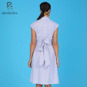 Mayorista 2020 nuevo diseño de verano las mujeres <span class=keywords><strong>vestido</strong></span> casual 100% algodón mini <span class=keywords><strong>rayas</strong></span> de manga <span class=keywords><strong>vestido</strong></span> largo - Product Image 6