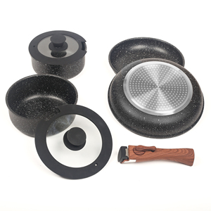 Speckled Granite <strong>Non</strong> <strong>Stick</strong> Cookware <strong>Set</strong> Detachable Handle Aluminum Induction Stackable <strong>Pots</strong> <strong>and</strong> <strong>Pans</strong> With Glass Lid - Product Image 4
