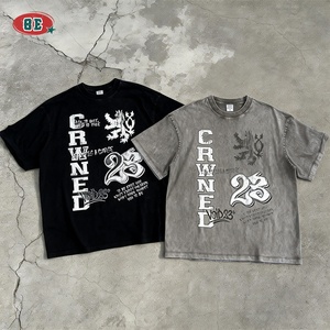 T-shirt Grafiche Vintage Oversize in Cotone Lavato con Acido, Stampa Personalizzata, Logo Personalizzato, T-shirt Basic da Uomo - Produttori di <span class=keywords><strong>Abbigliamento</strong></span> - Product Image 1