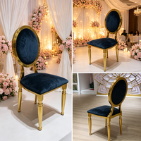 Chaise de salle à manger de luxe en velours et acier inoxydable doré, chaise de banquet à dossier ovale de style français pour hôtel, restaurant, mariage, événements