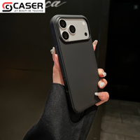 Coque de téléphone antichoc tendance en cuir PU texturé effet peau, couleur unie, grande fenêtre, pour iPhone 18 Pro Max/18 Pro/17/16/15