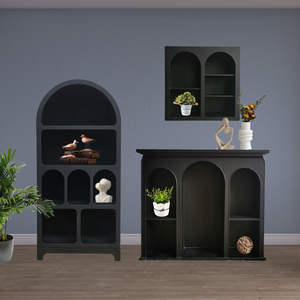 Bibliothèque extensible INNOVA en bois massif et panneaux MDF, design moderne arqué, étagère noire, meuble de rangement pour l'école et la maison - Product Image 6