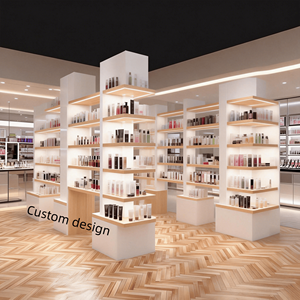 ชั้นวางเครื่องสำอางแบบมีไฟ LED แบบกำหนดเอง - ชั้นวางสินค้าสำหรับร้านค้าปลีกทำจากไม้และสีขาว พร้อมชั้นวางปรับระดับได้สำหรับ<span class=keywords><strong>ร้าน</strong></span>เสริมสวย - Product Image 6