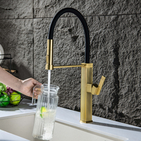 Robinet de cuisine moderne minimaliste en acier inoxydable brossé, à poser sur comptoir, avec rotation universelle, double poignée, eau froide uniquement