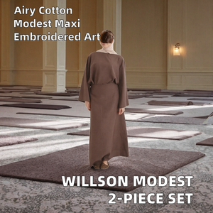Ensemble 2 pièces Willson pour femmes, abaya musulmane modeste en coton respirant, maxi, pour l'Aïd et le quotidien, ensembles de vêtements personnalisables avec logo - Product Image 2