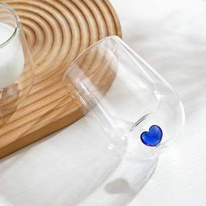 Verres réutilisables isolés en gros d'usine 8oz faits à la main clair Double paroi en verre 250ml coeur Cappuccino tasses à café et tasses - Product Image 2