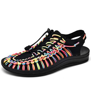 Sandales de plage décontractées multicolores pour hommes et femmes, tissées, respirantes, style romain - Product Image 2