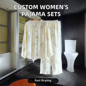 เซ็ตชุดนอนสตรีแบบปรับแต่งได้ชุดนอนสตรีผ้าฝ้ายคอตตอนชุดใส่อยู่บ้านเอวยางยืดดีไซน์สวยงามสำหรับฤดูร้อน - Product Image 2