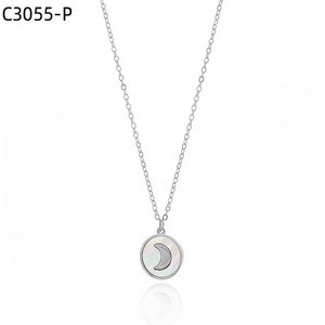 Amy Amy Moon Pendant Necklace Stainless Steel <b>Silver</b> Plated Shell Inlay Minimalist Women's Everyday Jewelry Gift - Product Image 1