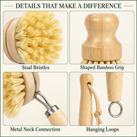 Kit de brosses de nettoyage de cuisine : brosse à bouteille à long manche, brosse à vaisselle ronde, brosse à couvercles, brosse à légumes, brosse à pailles pour évier domestique