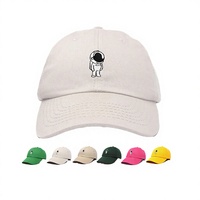 Cappellino da Baseball Vintage con Logo Astronauta Ricamato, 6 Pannelli, Effetto Invecchiato, Regolabile, Unisex, Stile Dad Hat