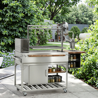 Chariot de restaurant en acier inoxydable thermolaqué, pliable, pour camping et extérieur, avec rôtissoire à agneau au charbon de bois, modèle Parrilla Santa Grill