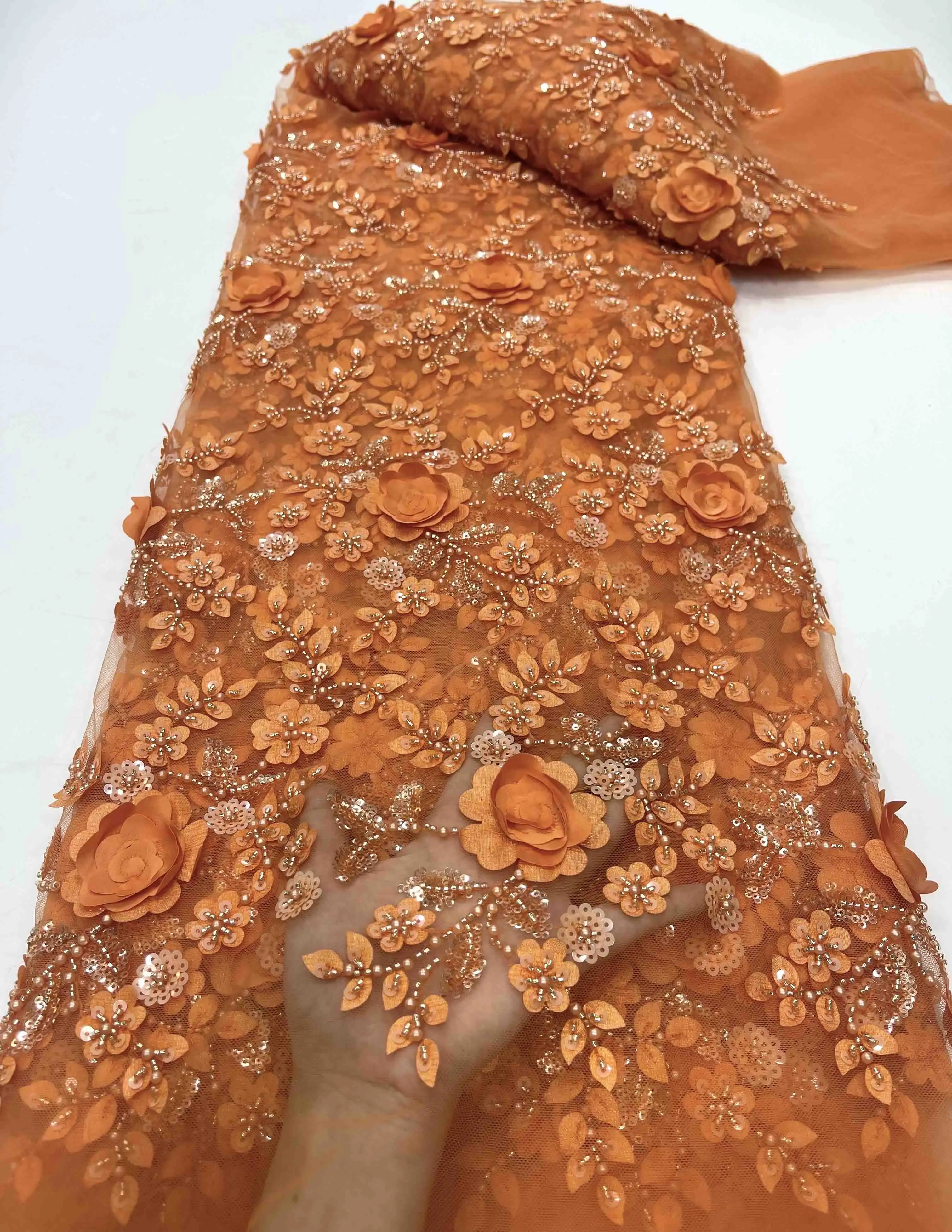 Mode pakaian baru 2024 manik payet renda Afrika renda kain Tule dengan 2.6 kg kain untuk gaun pesta pernikahan gaun