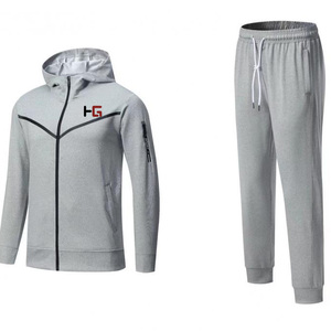 Logotipo personalizado Esporte Desgaste Poliéster Tech Fleece Full Zip Tricô Hoodie Jogger Two Piece Jogging Tricô Set Homens Suor Ternos - Product Image 1