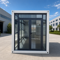 Maison modulaire bleue moderne, kit de maison détachable pour boutique mobile, café, bureau sur site avec porte coulissante en verre