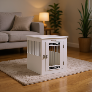 White Engineered Wood <b>Dog</b> <b>Crate</b> <b>Medium</b> Size Durable Indoor Pet House Furniture - Product Image 2