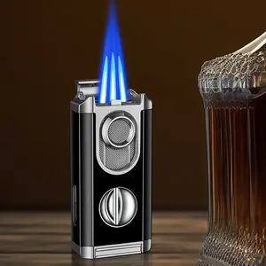AIRO New two Jet Flame Cigar Torch Lighter with Cutter V Cut Cigar Punch Multifunctional Cigar Accessories