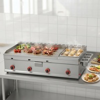 DanFuQi Friteuse à steak et rôtissoire à gaz GPL/GNL en acier inoxydable à double zone de contrôle, Équipement de cuisson commercial tout-en-un à économie d'énergie