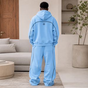 Ensemble de survêtement deux pièces en molleton technique de coton léger à rayures marine OEM pour hommes, style streetwear africain, grande taille, coupe <span class=keywords><strong>large</strong></span>, idéal pour les voyages - Product Image 2