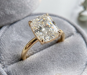 Bague de fiançailles en moissanite taille coussin, Bague de fiançailles avec halo caché, Solitaire taille coussin, Coussin en or massif, Bague de demande en mariage. - Product Image 1