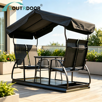 Fauteuil à bascule pivotant d'extérieur en aluminium 4 places résistant aux intempéries avec table pour adultes, accessoire pour auvent et pergola